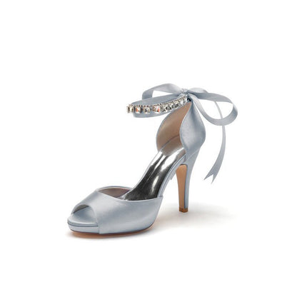 Peep Toe Stiletto Heels with Ankle Rhinestone Strap