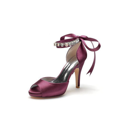 Peep Toe Stiletto Heels with Ankle Rhinestone Strap