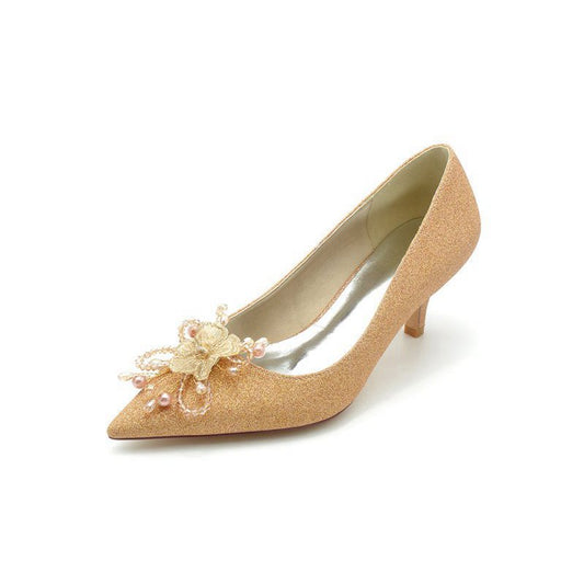 Flower Pointed Toe Wedding Stiletto Heels
