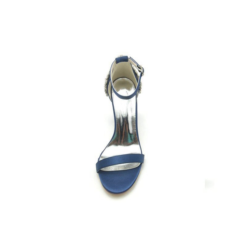 Satin Chunky Heels with Rhinestone