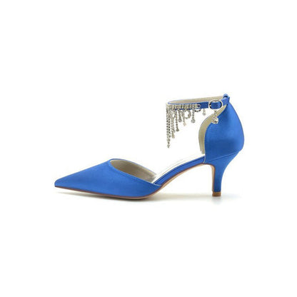 Pointed Toe Ankle Strap Party Shoes with Rhinestone
