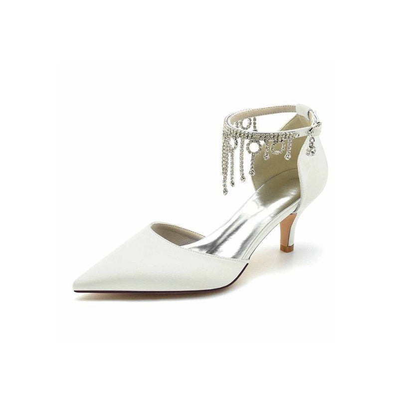 Pointed Toe Ankle Strap Party Shoes with Rhinestone
