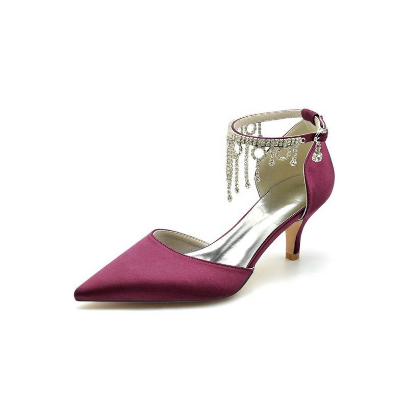 Pointed Toe Ankle Strap Party Shoes with Rhinestone