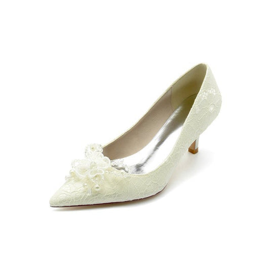 Pointed Toe Lace Wedding Shoes with Flower