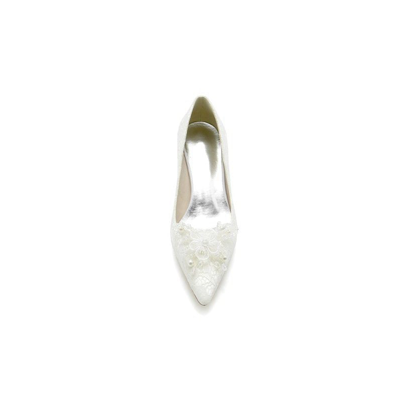 Pointed Toe Lace Wedding Shoes with Flower