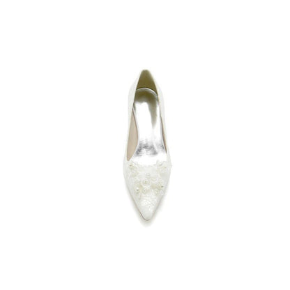 Pointed Toe Lace Wedding Shoes with Flower