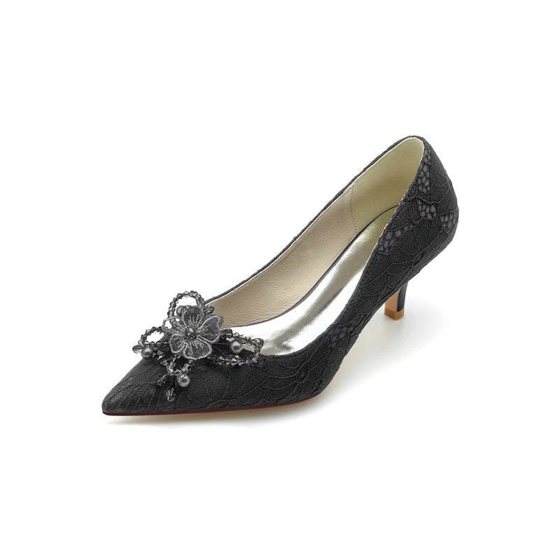 Pointed Toe Lace Wedding Shoes with Flower