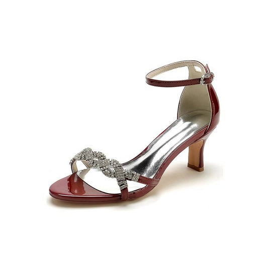 Ankle Strap Wedding Chunky Heels with Rhinestone