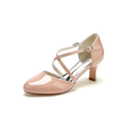 Patent Leather Wedding Chunky Heels with Straps