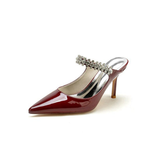 Leather Pointed Toe Wedding Shoes with Rhinestone