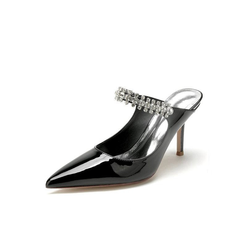 Leather Pointed Toe Wedding Shoes with Rhinestone