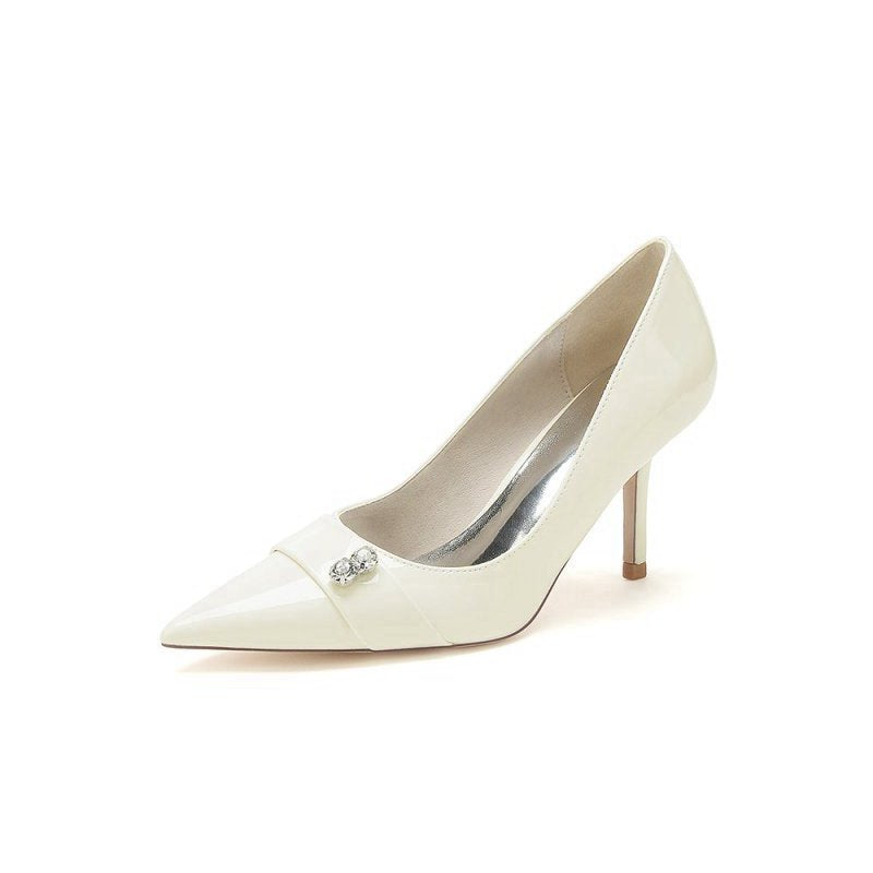 Patent Leather High Heels with Rhinestone