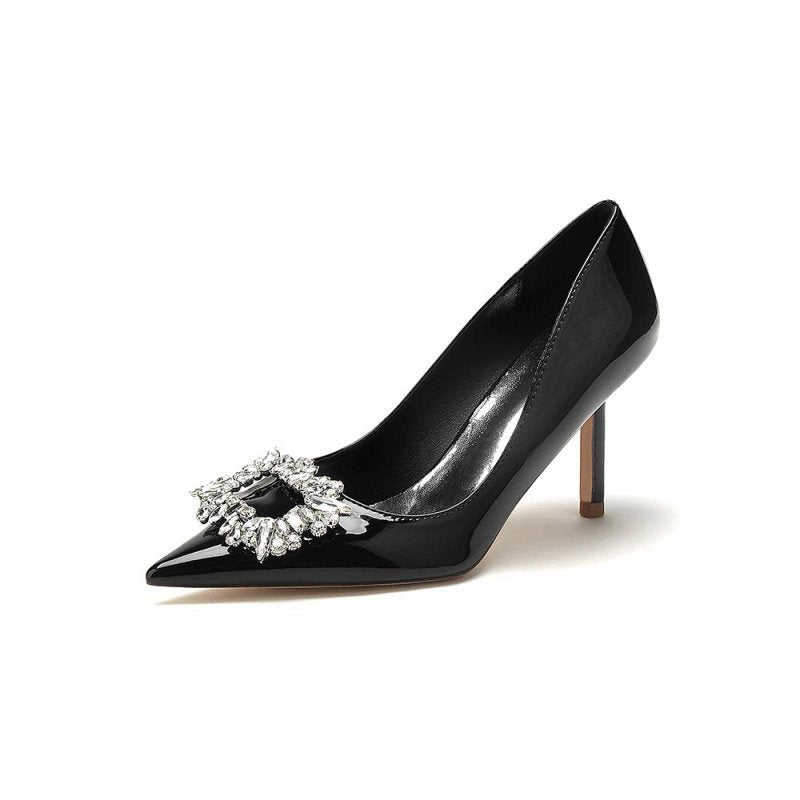 Patent Leather Wedding Shoes with Rhinestone