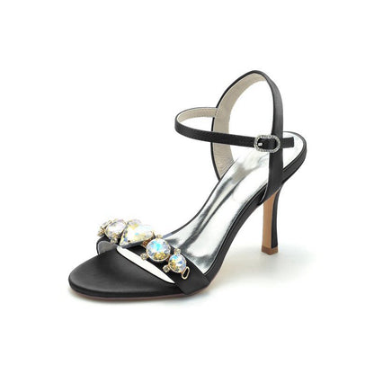Open Toe Ultra High Heels with Rhinestone