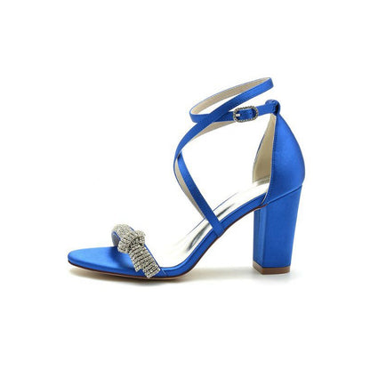 Ankle Strap Block Heels with Chain