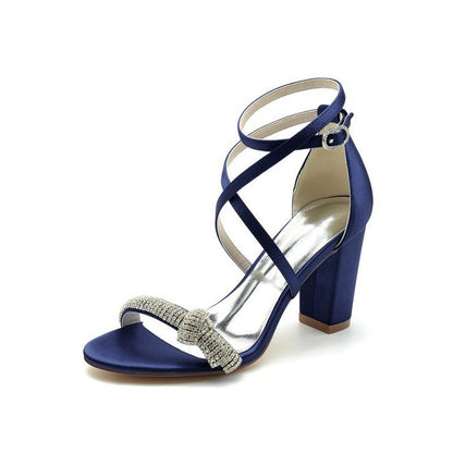 Ankle Strap Block Heels with Chain