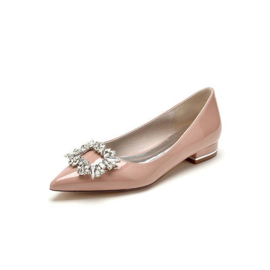 Pointed Toe Slip-on Patent Leather With Rhinestone