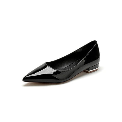 Simple Pointed Toe Slip-on Patent Leather Low Heels