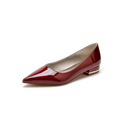 Simple Pointed Toe Slip-on Patent Leather Low Heels