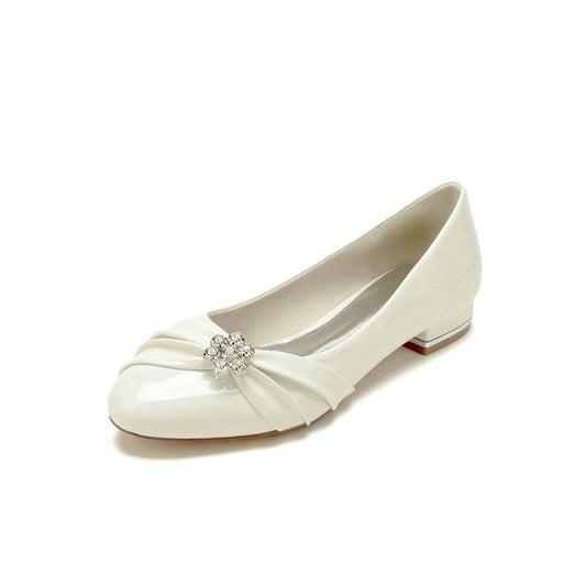 Pointed Toe Slip-on Patent Leather Low Heels With Rhinestone