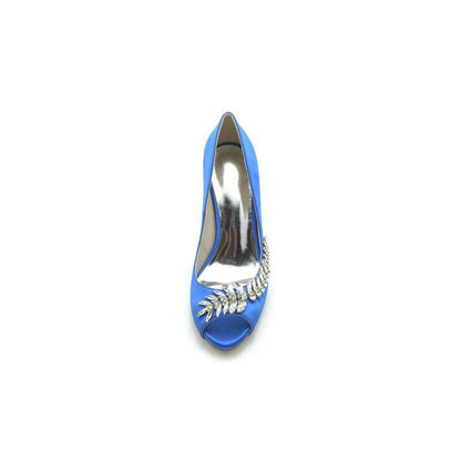 Satin Peep Toe Slip-on Rhinestone High Heels