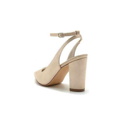 Satin Pointed Toe Ankle Strap Chunky Heels