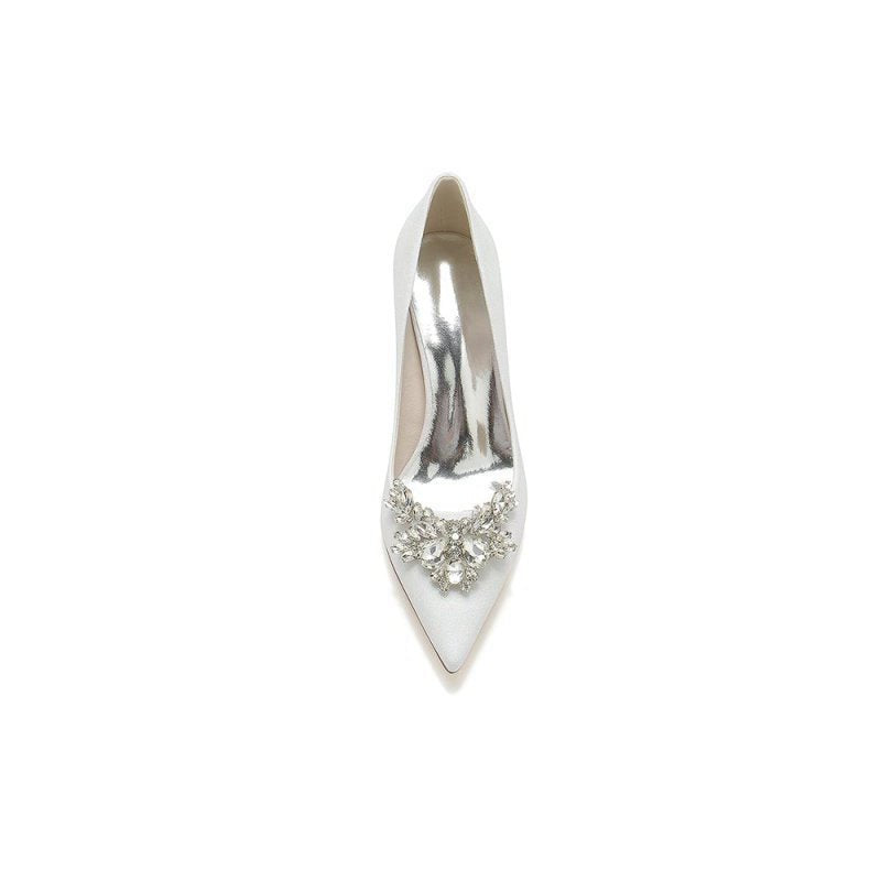Sparkle Pointed Toe Glitter Chunky Heels With Rhinestone