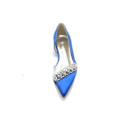Pointed Toe Slip-on Satin Low Heels With Rhinestone