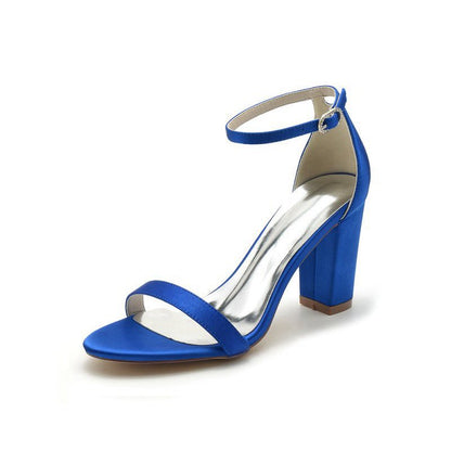 Satin Open Toe Ankle Strap Chunky Heels