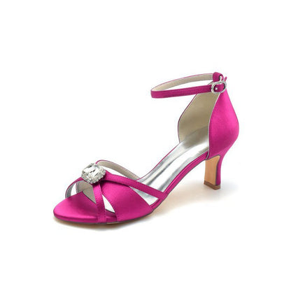 Satin Pointed Toe Hollow Out Stiletto Heels With Rhinestone