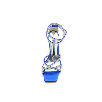 Square Open-Toe Beaded Strap Buckle Stiletto Heels