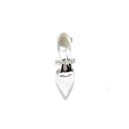 Satin Pointed Toe Rhinestone Strappy Chunky Heels