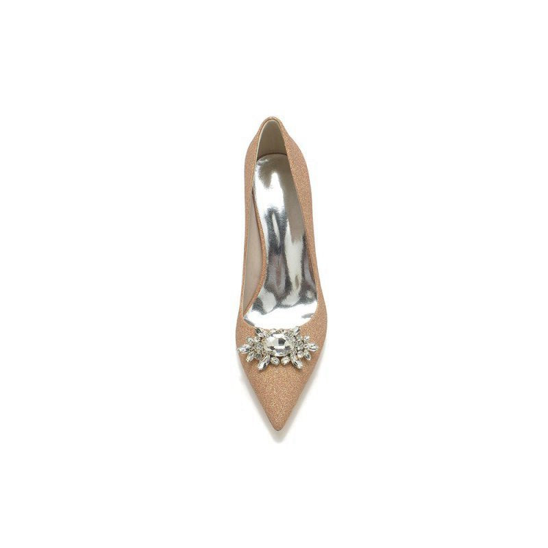 Glitter Pointed Toe Chunky Heels With Rhinestone