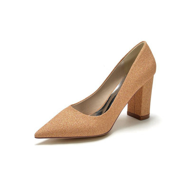 Simple Glitter Pointed Toe Slip-on Wedding Shoes