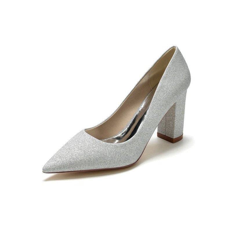 Simple Glitter Pointed Toe Slip-on Wedding Shoes