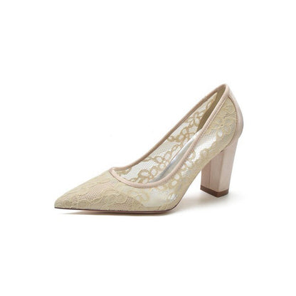 Pointed Toe Slip-on Lace Wedding Shoes