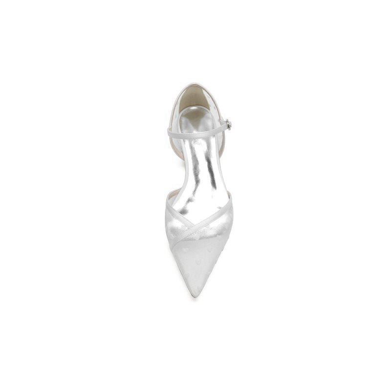 Pointed Toe Strap Buckle Mesh Low Heels