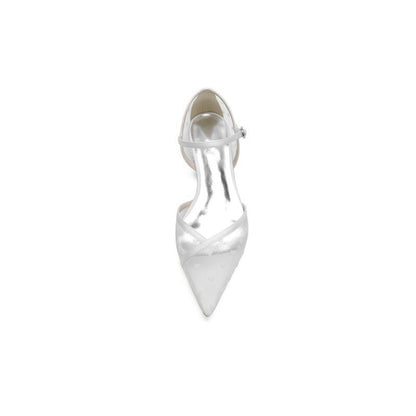 Pointed Toe Strap Buckle Mesh Low Heels