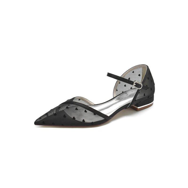 Pointed Toe Strap Buckle Mesh Low Heels