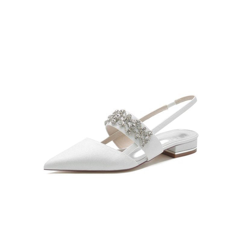 Rhinestone Pointed Toe Strap Buckle Glitter Low Heels