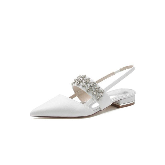 Rhinestone Pointed Toe Strap Buckle Glitter Low Heels