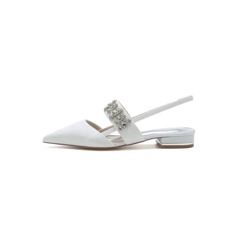 Rhinestone Pointed Toe Strap Buckle Glitter Low Heels
