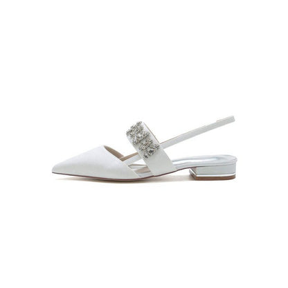 Rhinestone Pointed Toe Strap Buckle Glitter Low Heels