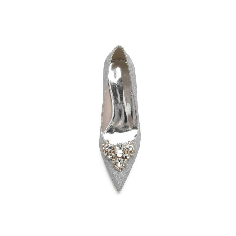Stunning Pointed Toe Glitter High Heels With Rhinestone