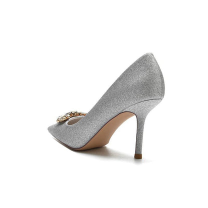 Stunning Pointed Toe Glitter High Heels With Rhinestone