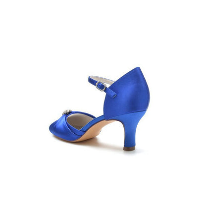 Satin Pointed Toe Strap Buckle Stiletto Heels With Rhinestone