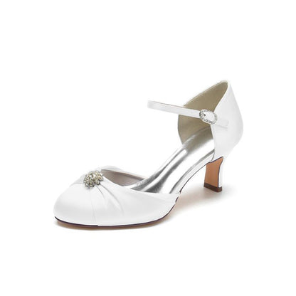 Satin Pointed Toe Strap Buckle Stiletto Heels With Rhinestone