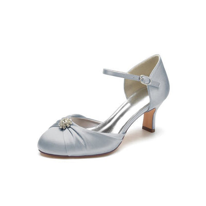 Satin Pointed Toe Strap Buckle Stiletto Heels With Rhinestone