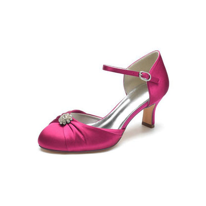 Satin Pointed Toe Strap Buckle Stiletto Heels With Rhinestone
