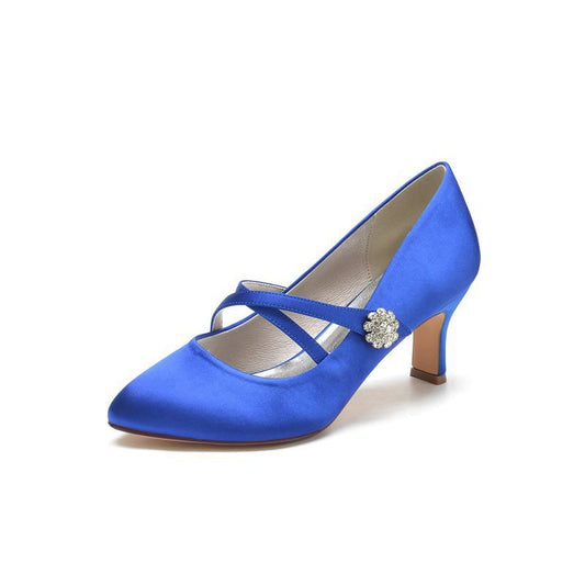 Rhinestone Pointed Toe Satin Stiletto Heels